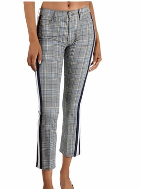 MOTHER The Insider High Rise Plaid Jeans Size 23 Blue Coffee Racing Stripe EUC